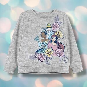 Disney Princess Toddler Girl’s Gray Floral Crewneck Sweatshirt Size 3T